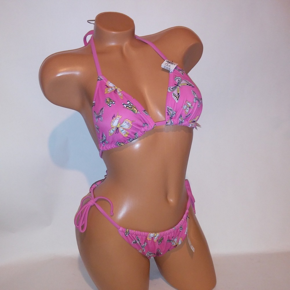 Victoria Secret PINK Swim Bikini Large Top & Bottom Pink Butterfly Triangle New